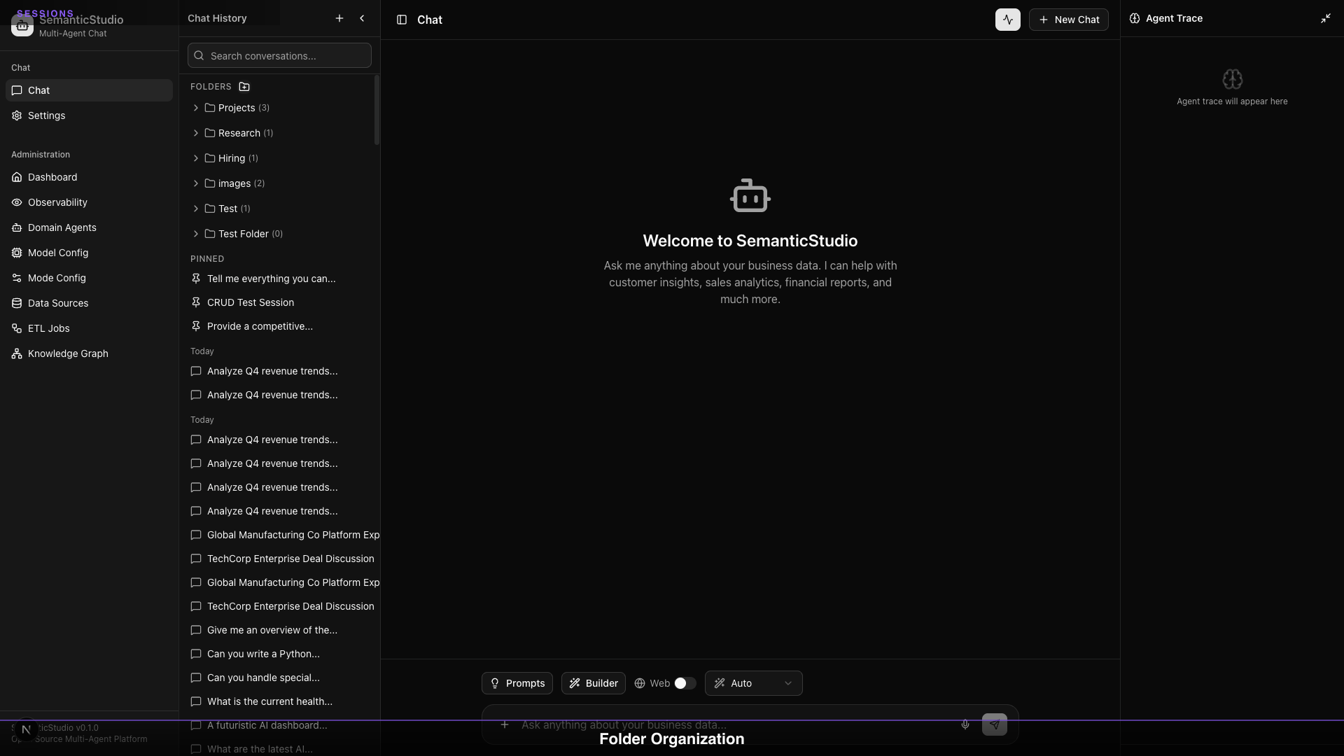 SemanticStudio session sidebar with folders
