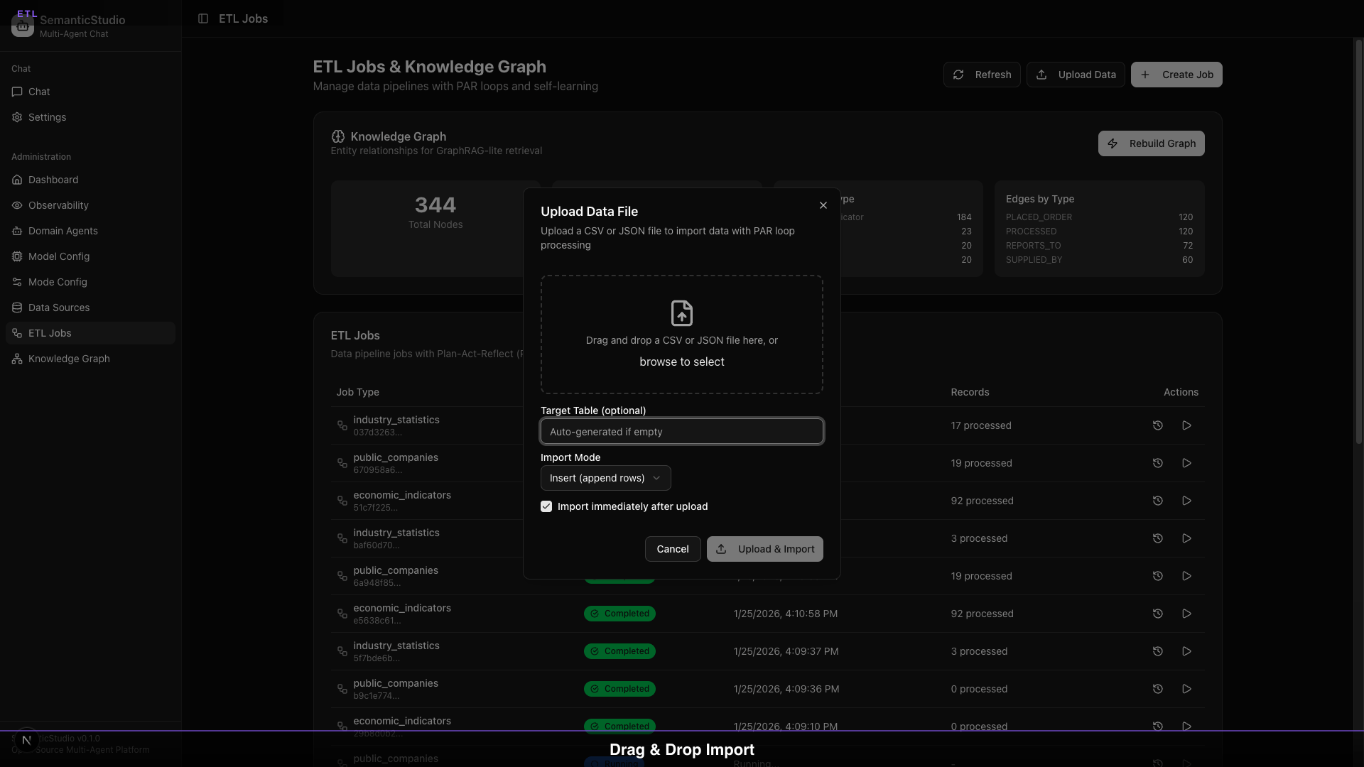 SemanticStudio file upload menu showing supported formats